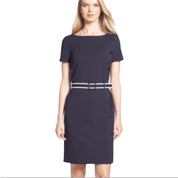 $398 Tory Burch NWT Navy Blue Sonia Dress Buttons & White Trim Belt sz XL - Picture 7 of 8